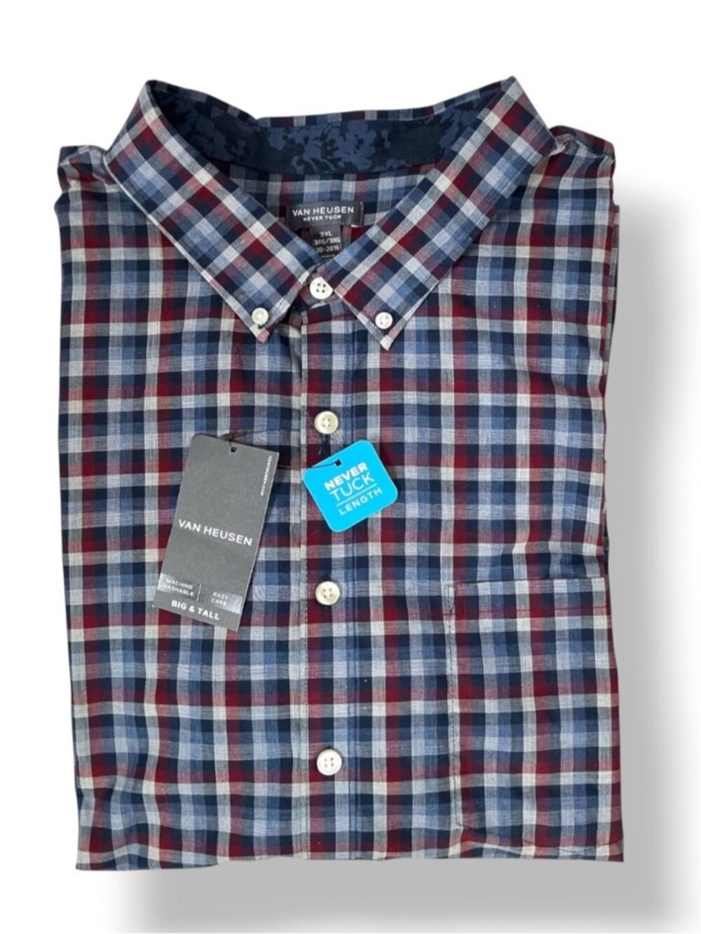 Van Heusen Button Down Shirt Long Sleeve Plaid Blue Red Mens Big Tall 3XL